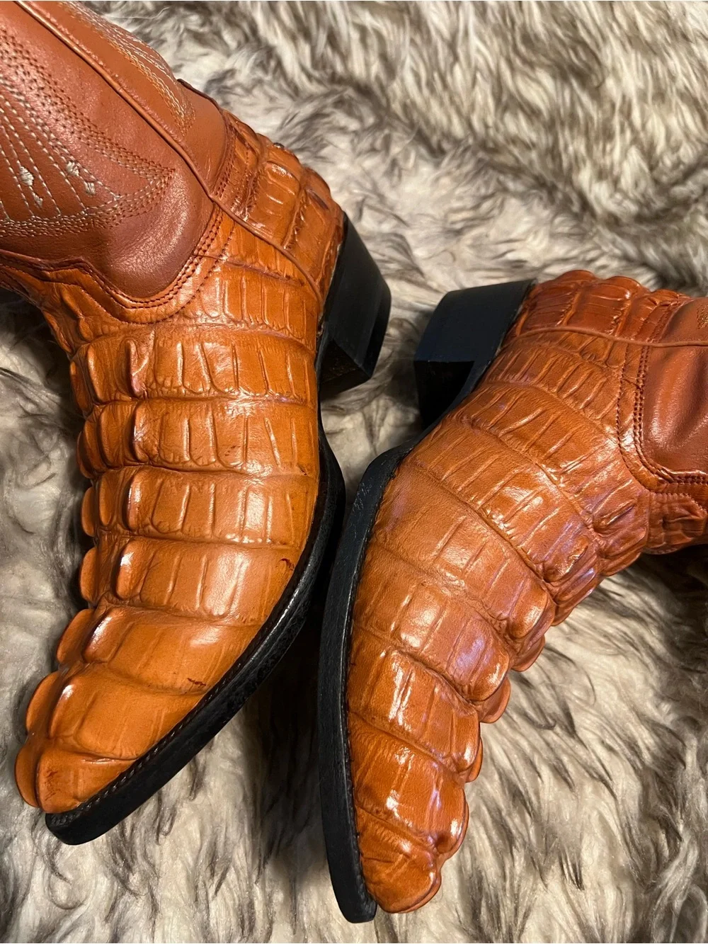 Men's ESPOLON Exotic CAIMAN PRINT & Leather Western Boots in Cognac Brown Sz 6